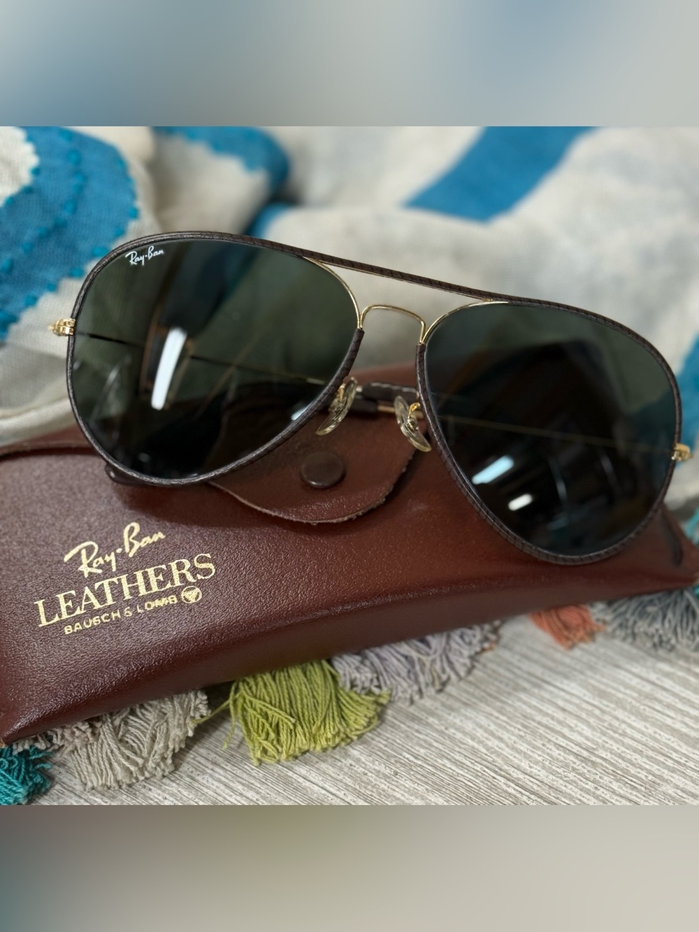 Vintage Ray-Ban Leathers Aviator Sunglasses by Bausch & Lomb